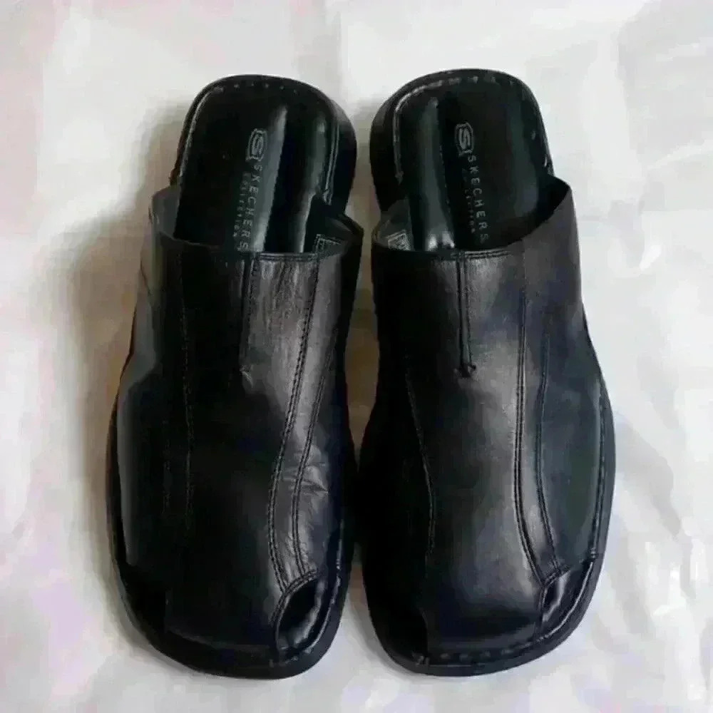 Skechers Collection Black Leather Slide Sandal